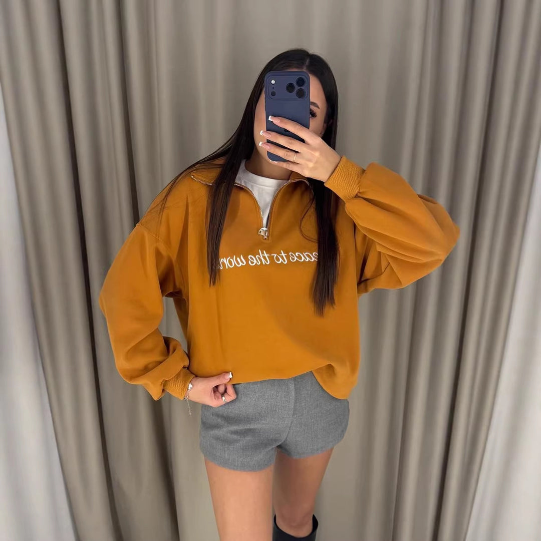 Damer casual sweatshirt med høj krave og motiverende tekst Stilla