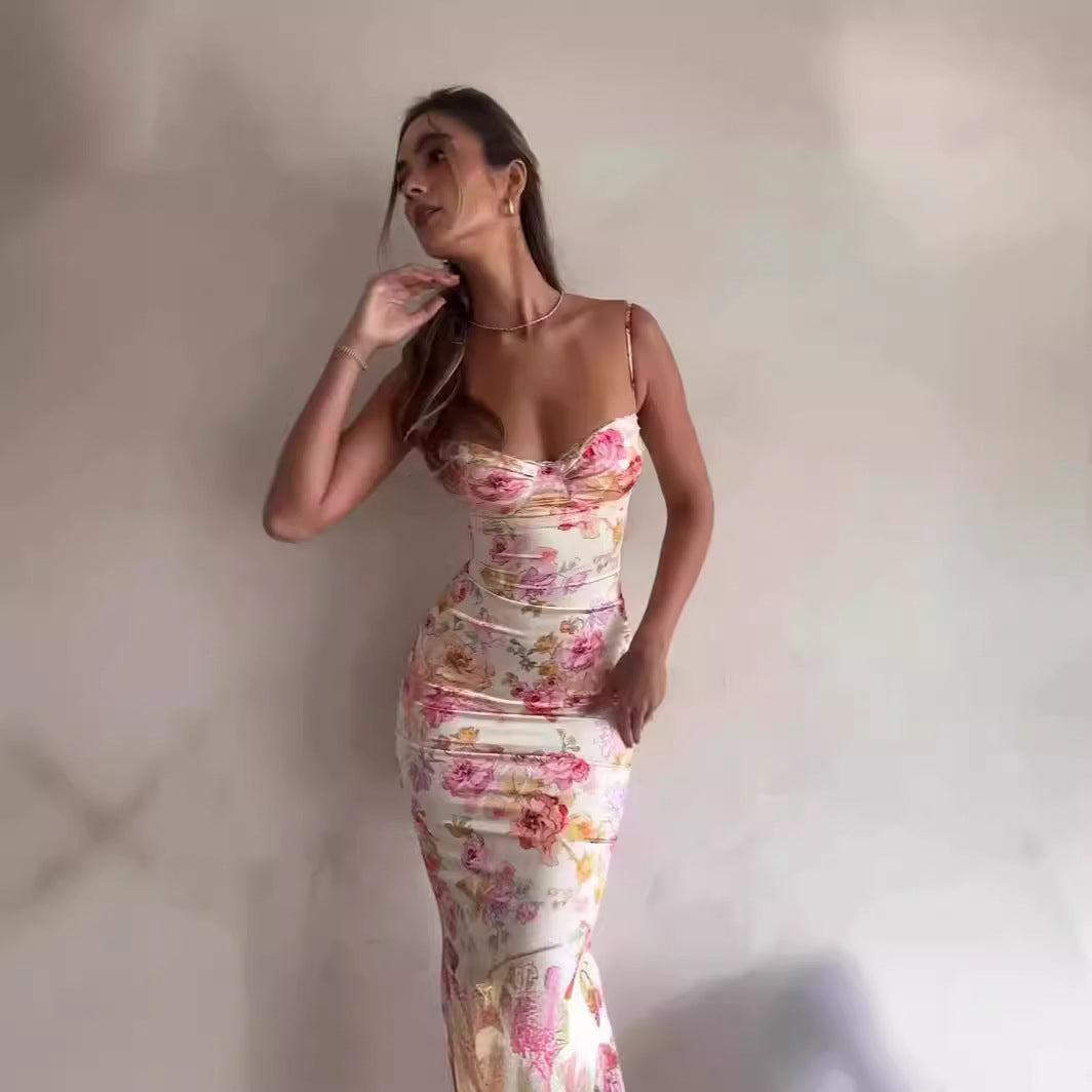 Dame Floral Bodycon Maxi Kjole Stilla