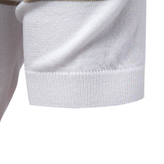Herrer nan edelt finstrik-polo-shirt med kort metal lynlås, ribbede ærmer og kontrasterede stribebånd Skovae