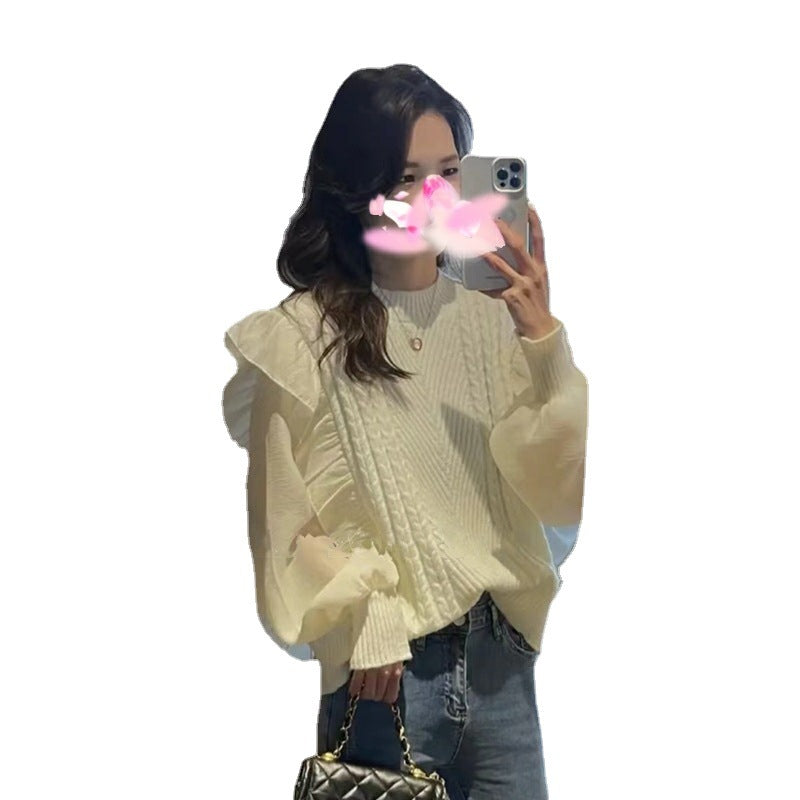 Damer mode strikket sweater med flæsedetaljer og struktur Stilla