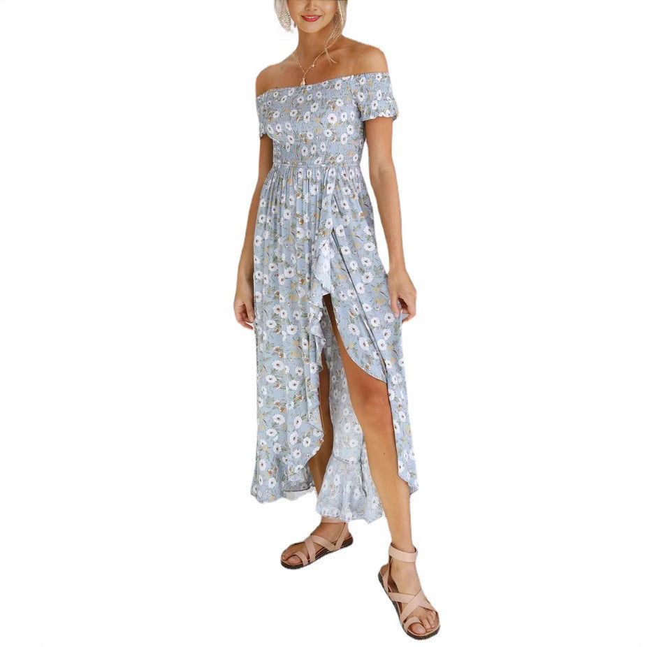 Women's Off-Shoulder Maxi Dress with Floral Print and Casual Cut