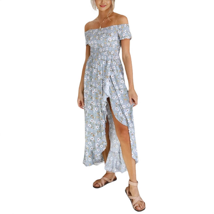 Women's Off-Shoulder Maxi Dress with Floral Print and Casual Cut