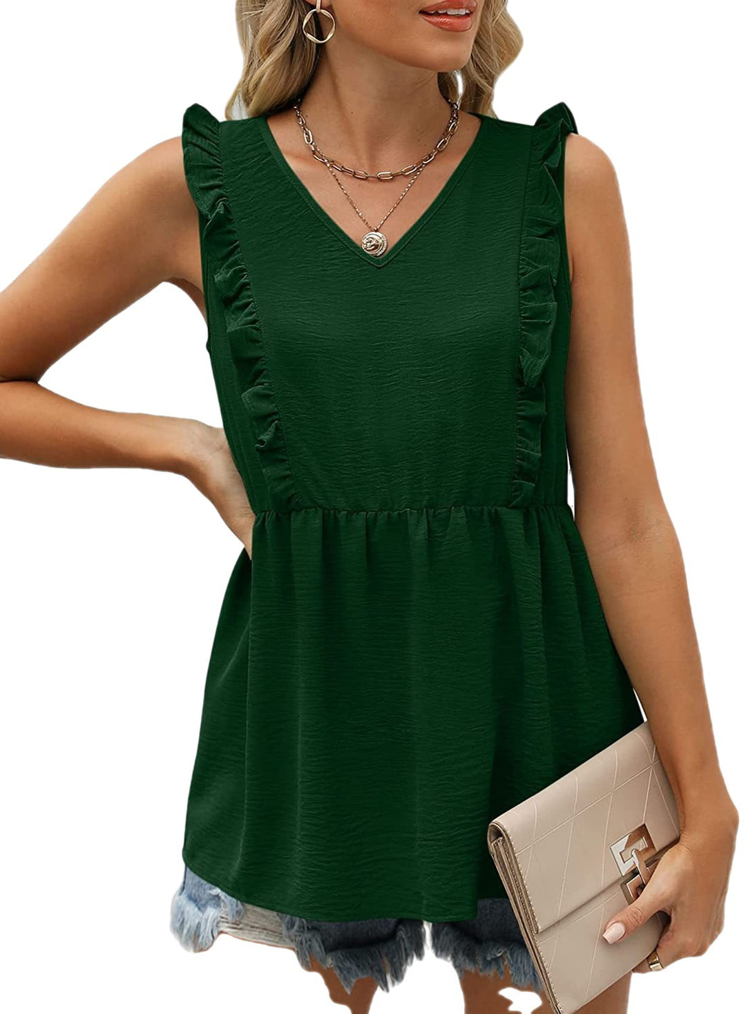 Kvinders ruffle top med v-hals og løs pasform Stilla