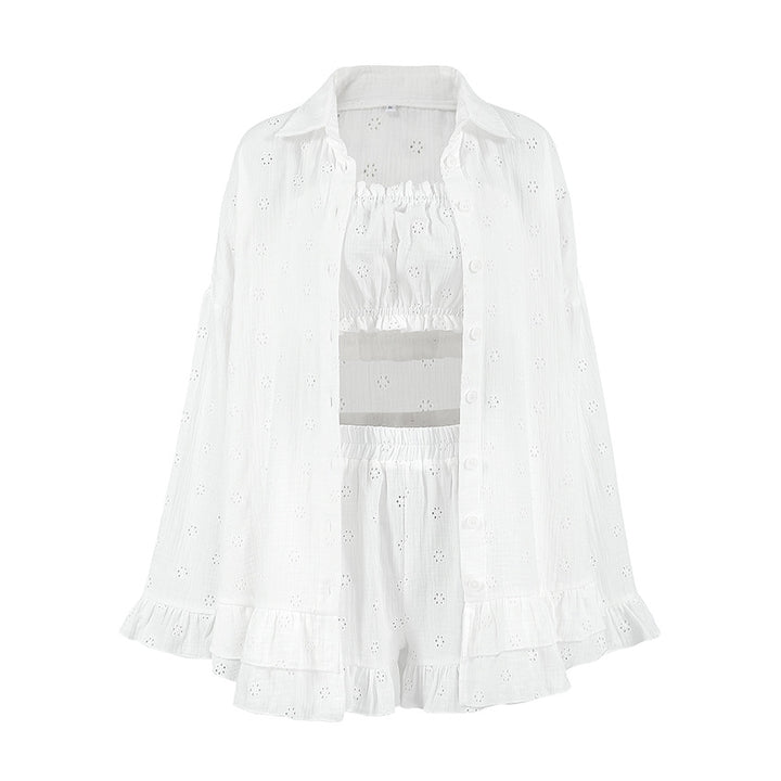 Dame afslappet sæt bestående af cropped top og shorts med flæse detaljer Stilla