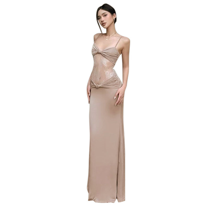 Femme Elegante Mesh-panel Bodycon Maxi kjole Stilla