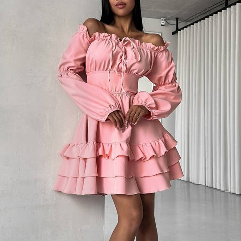 Dame Legende Ruffle detaljer Off-Shoulder Kjole Stilla