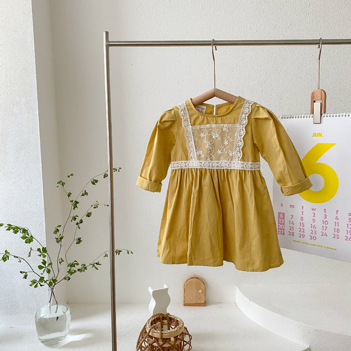 Pige vintage-inspireret broderet bomuldsdresses Stilla