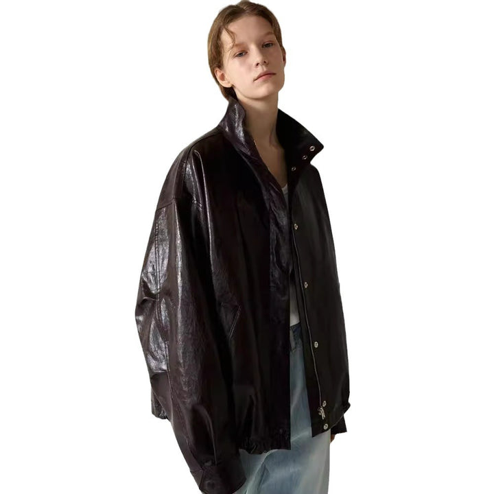 Dame afslappet oversized læderjakke med struktureret design og praktiske detaljer Stilla