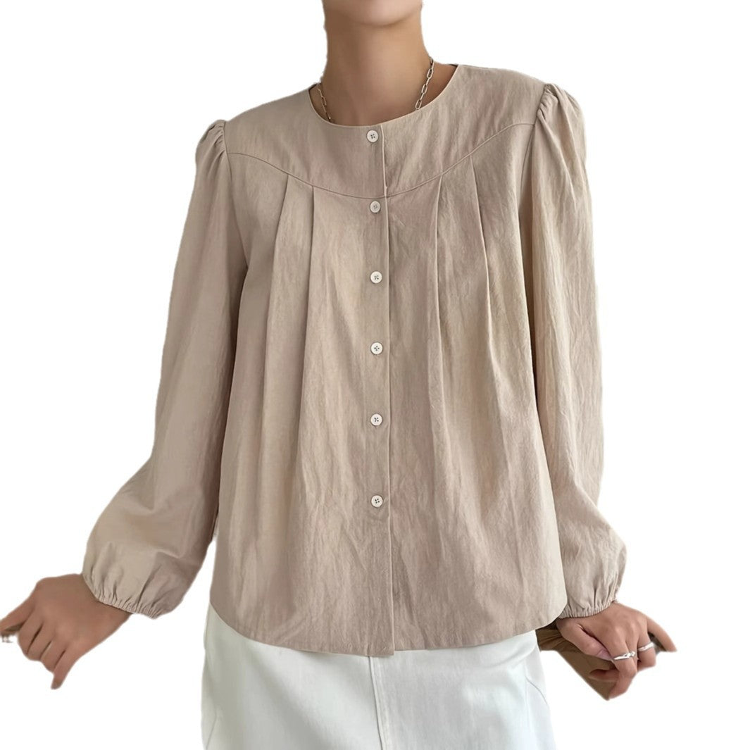Dame Elegant Plissé Button-Up Bluse Stilla
