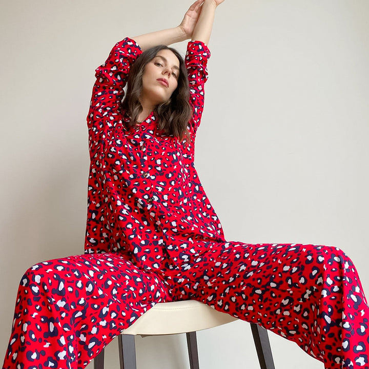 Dame jumpsuit med dyremønster og høje ribkanter Stilla