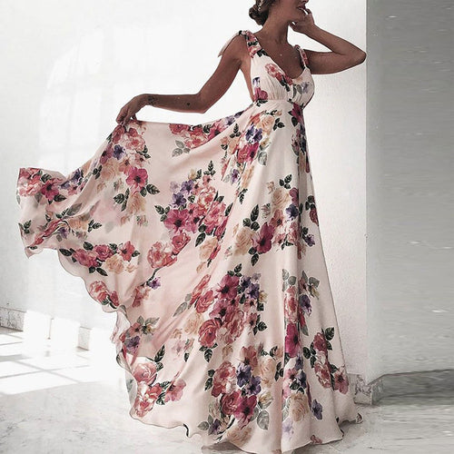 Kvinders elegante maxi kjole med blomstermotiv og sideslids