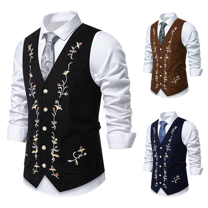 Herrer Elegant Floral Broderet Vest Stilla