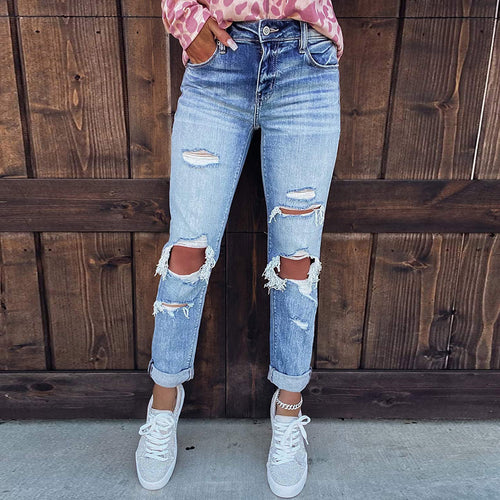 Femme High-Rise Distressed Boyfriend Jeans Stilla