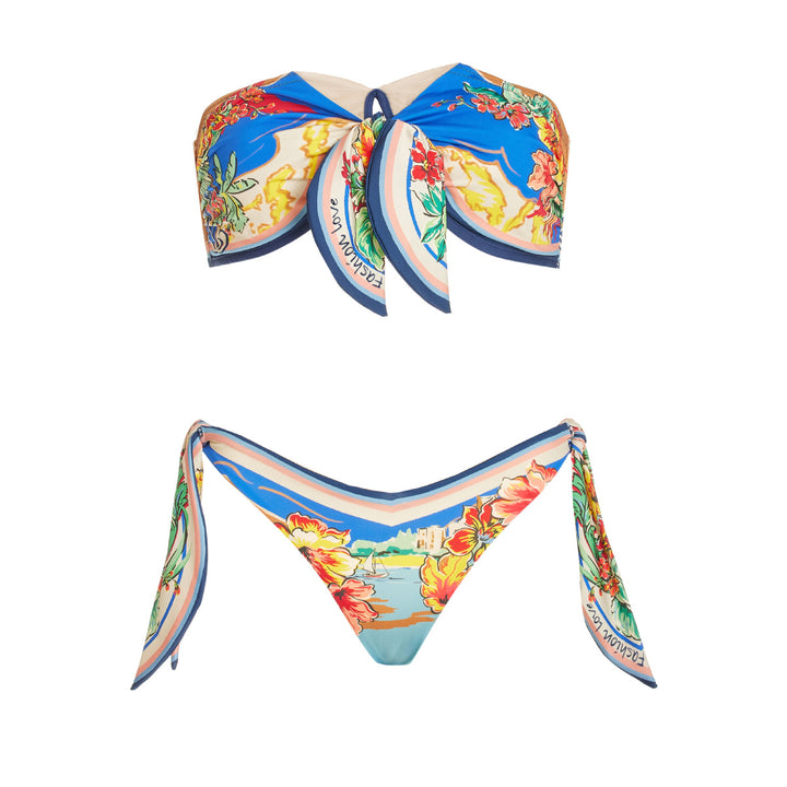 Dame bikini-sæt med legende sløjfe-design og livligt blomster mønster Stilla