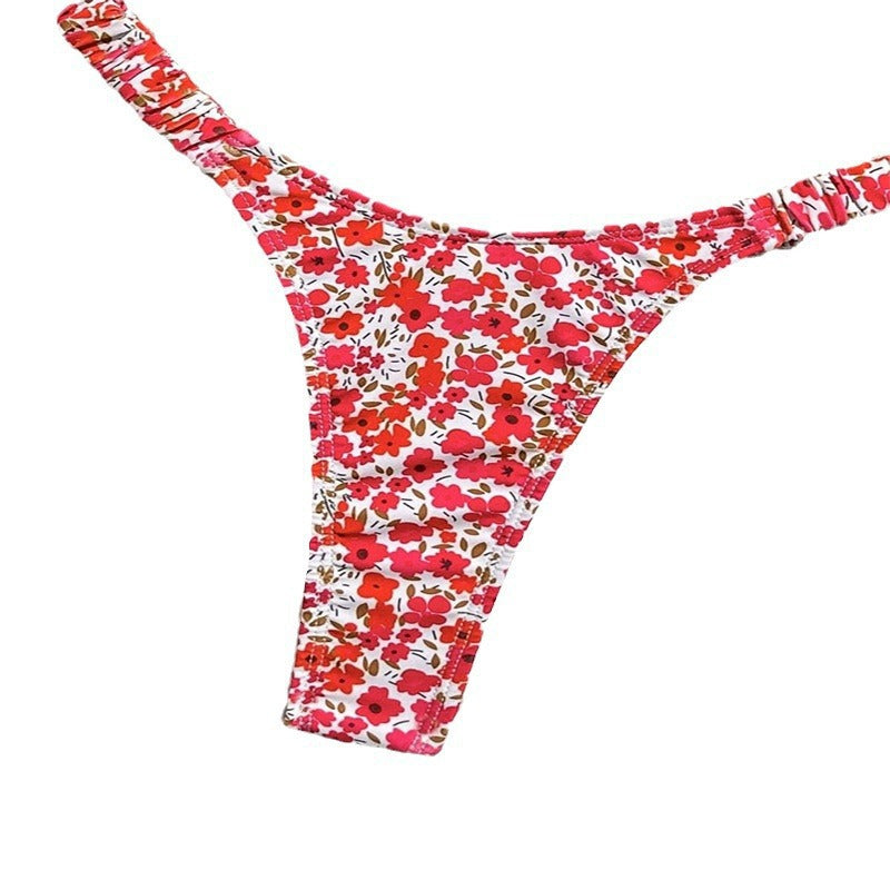 Dame triangel-bikini med justerbare stropper og farverigt blomsterdesign Skovae