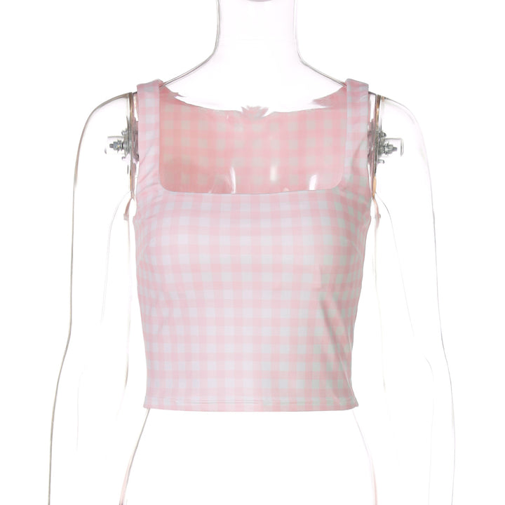 Damer Crop-top med kvadratisk udskæring og ternet mønster Skovae