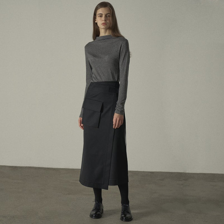 Dame Lang Wrap Nederdel med praktiske Sidelommer Stilla
