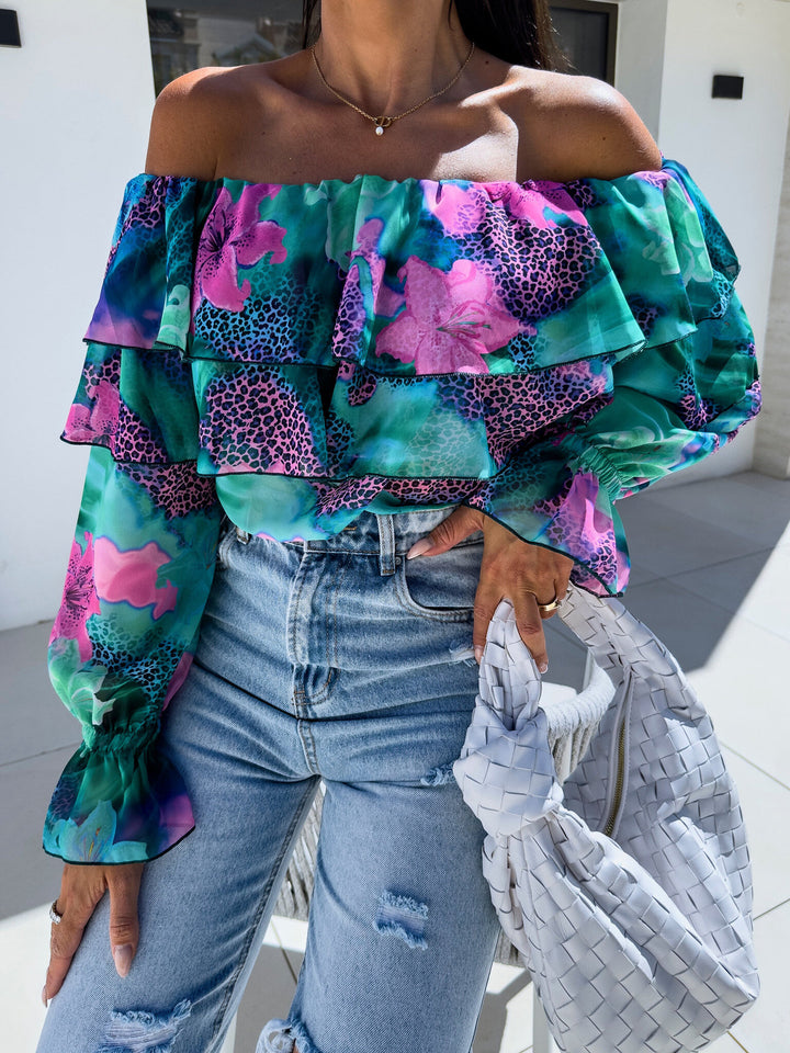 Damebluse i flæse-stil med blomstermønster Stilla