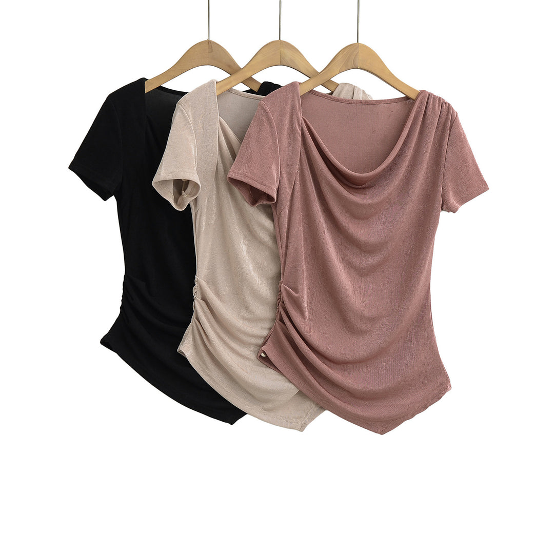 Dame elegant top med asymmetrisk snit og flot draperingsdetalje Stilla