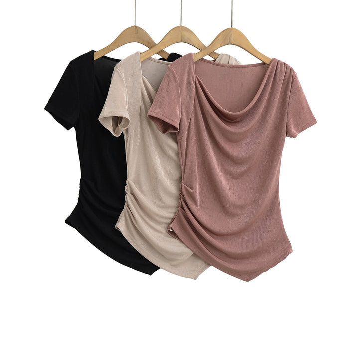 Dame elegant top med asymmetrisk snit og flot draperingsdetalje Stilla