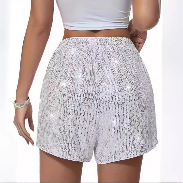 Dame Glitrende Shorts med elastisk talje og funklende detaljer Stilla