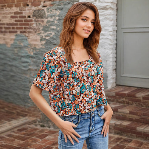 Dame Crop-Top med floralsk design og afslappet snit Stilla