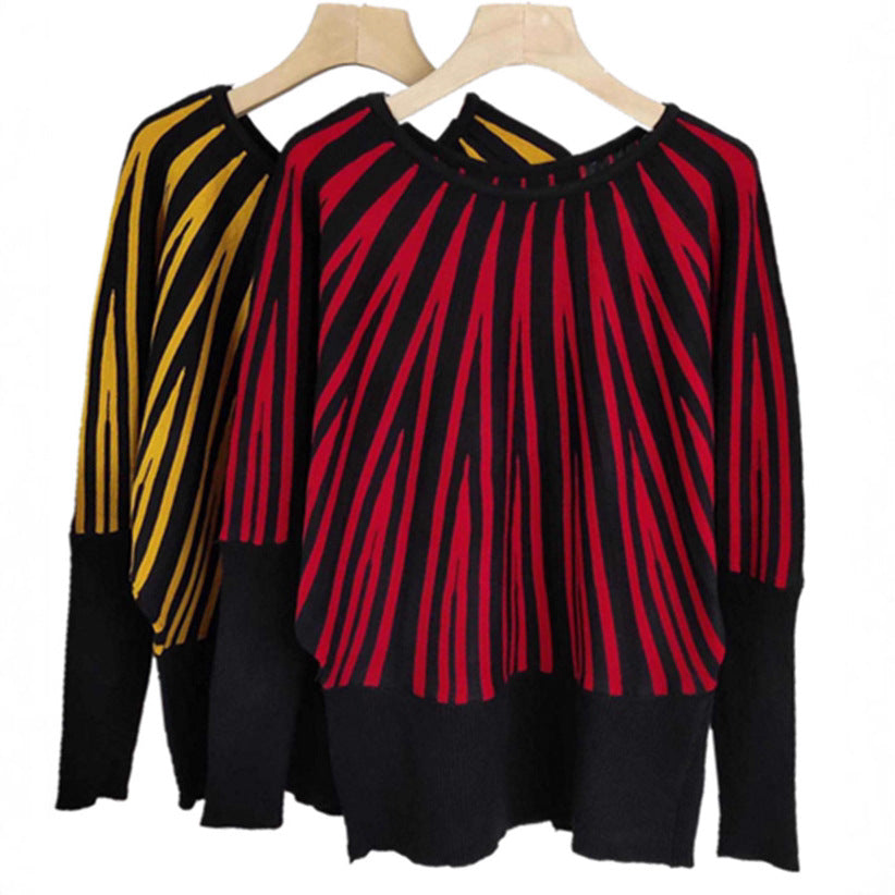 Dame Designer Strik Sweater med Asymmetrisk Linjemønster Stilla
