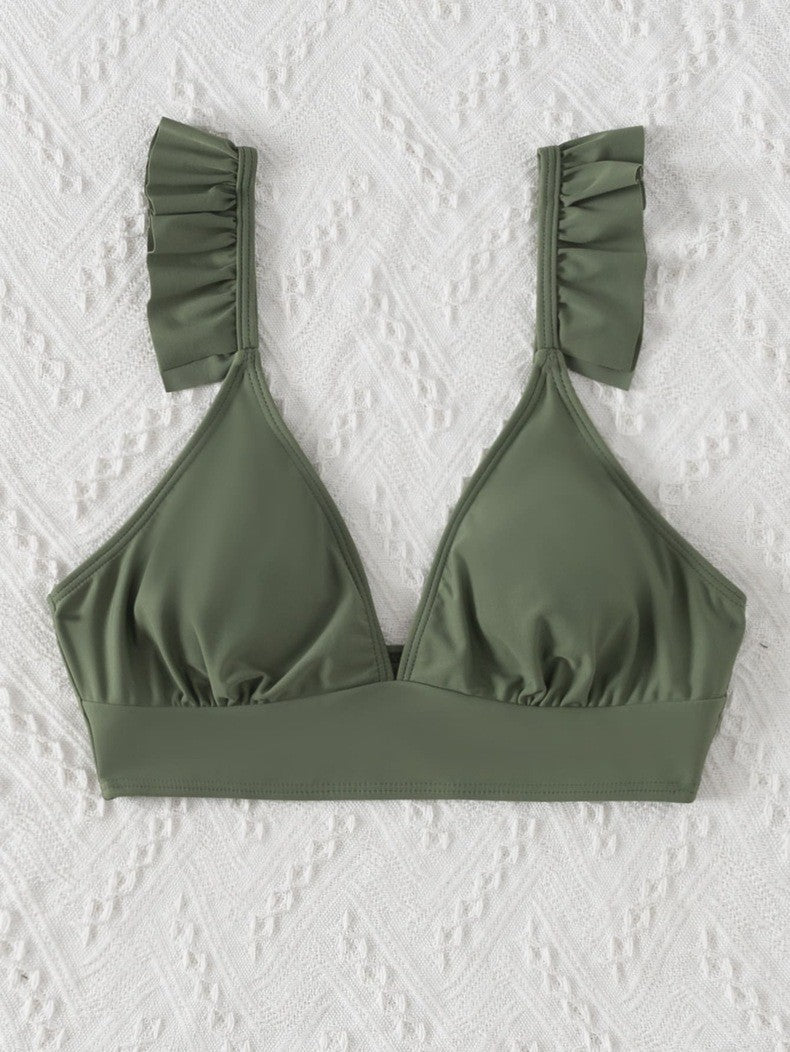 Dame triangel-bikini top med voluminøse flæsedetaljer Skovae