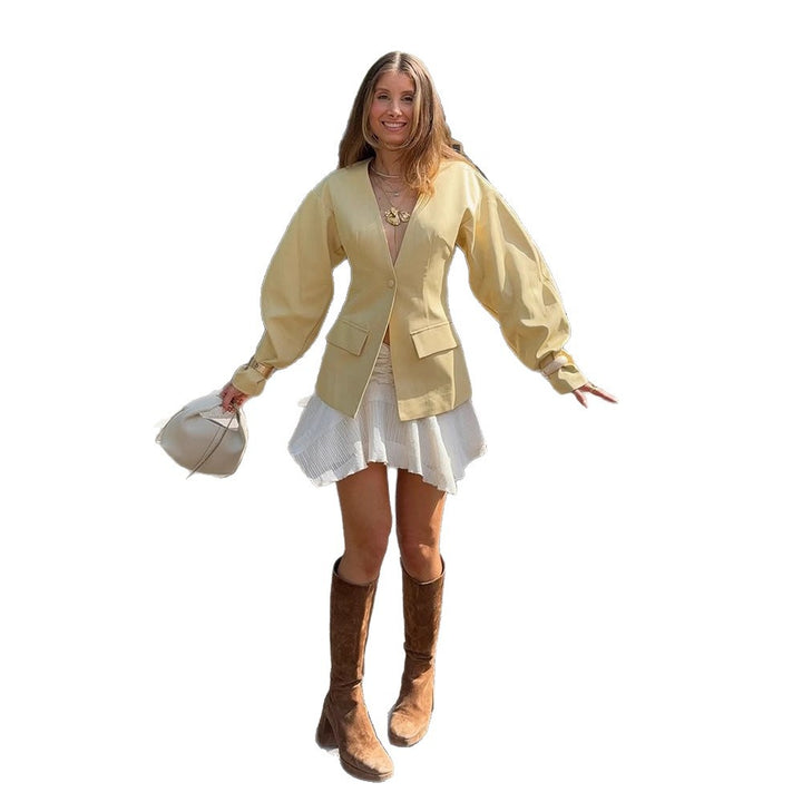 Dame elegant oversized blazer med puffærmer Stilla