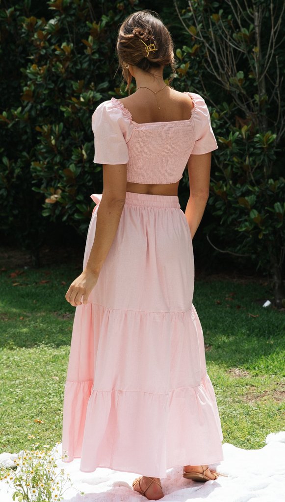 Kvinders Maxi Nederdel og Puffærmet Crop Top Sæt Stilla