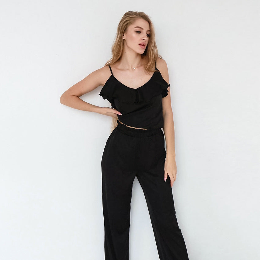 Dame elegant og luftigt Jumpsuit med flæse-detaljer Stilla
