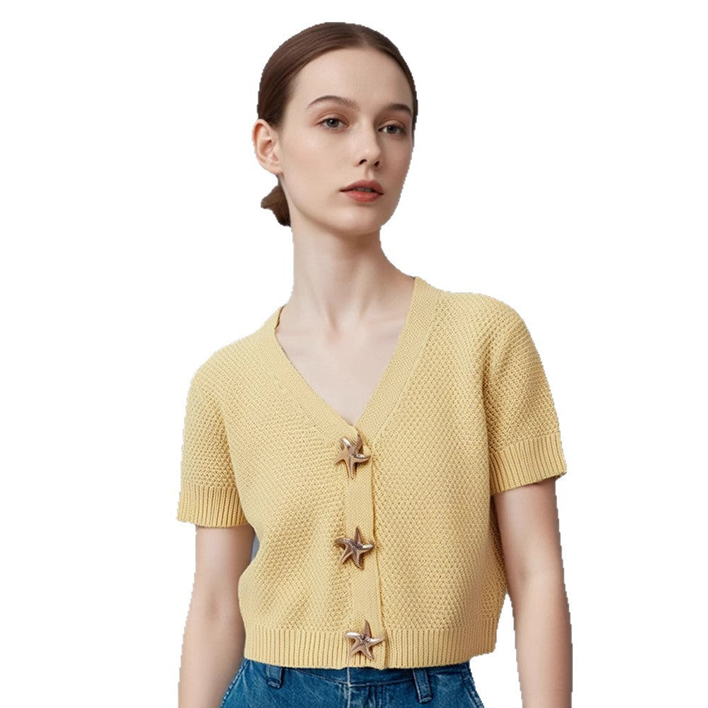 Dame Crop-top med dekorative stjerneknapper Stilla