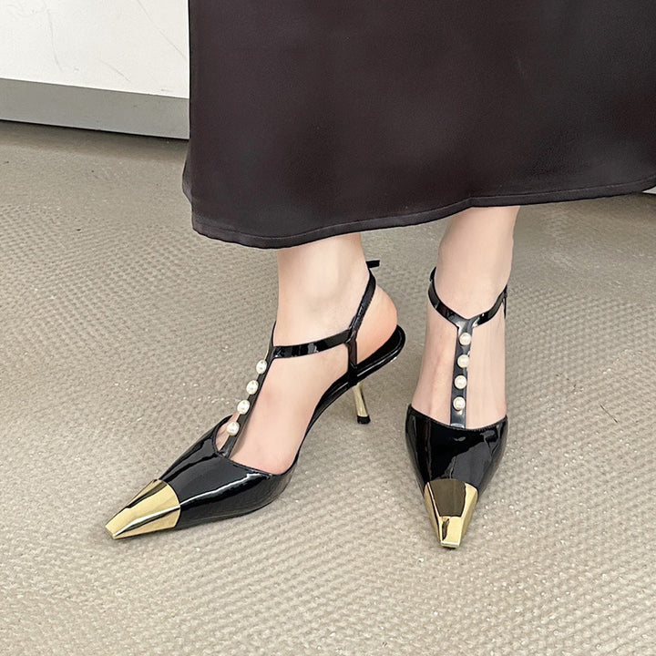 Dame Slingback Højhælede Sandaler med dekorative Perleaccents og spids Tåområde Stilla