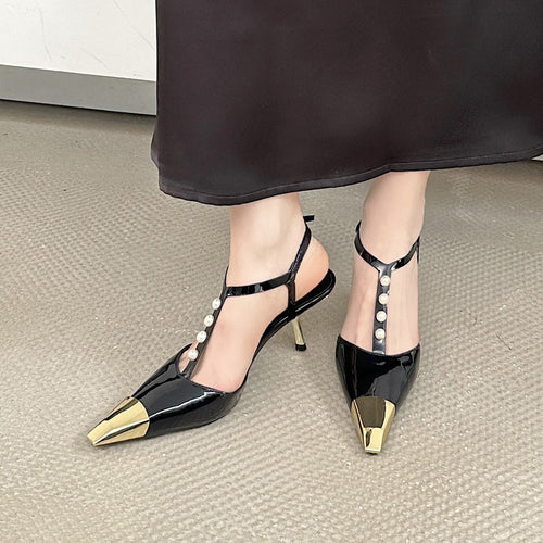 Dame Slingback Højhælede Sandaler med dekorative Perleaccents og spids Tåområde Stilla