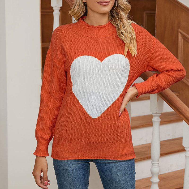 Dame moden sweater med hjerteprint Stilla