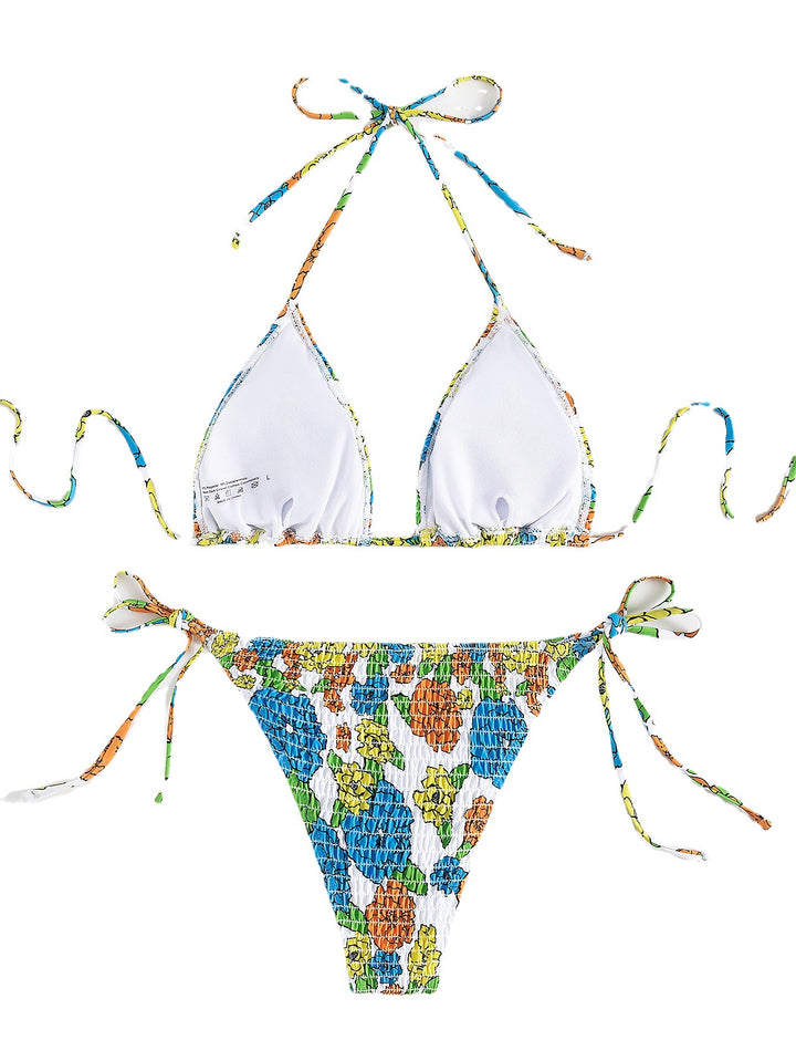 Dame Triangel-Bikini-Sæt med elastisk ruching og legende blomsterprint Stilla