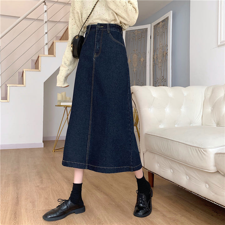 Dame denim midi nederdel med høj talje Stilla