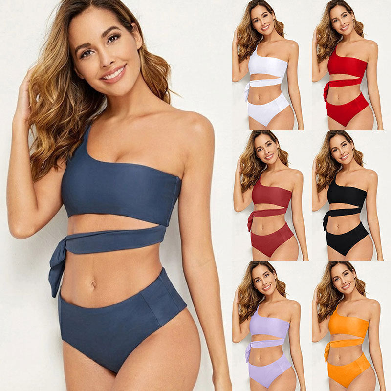 Damer One-Shoulder Bikini med høj talje og sidelæns bindebånd Skovae