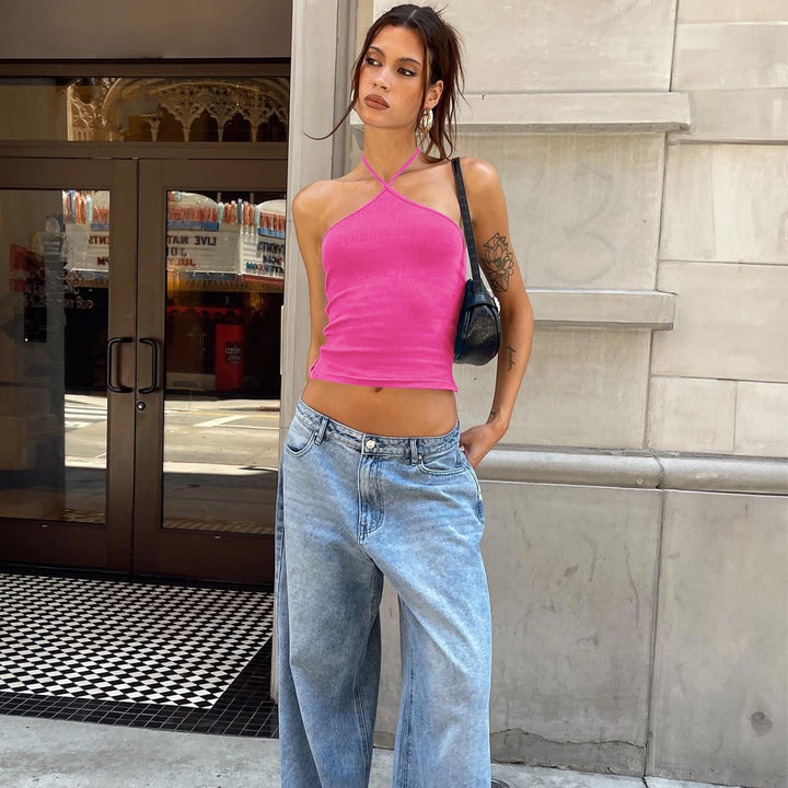 Dame Backless Crop Top med krydsede stropper Stilla