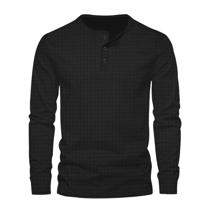 Herre langærmet Henley-t-shirt med moderne strukturdesign Stilla