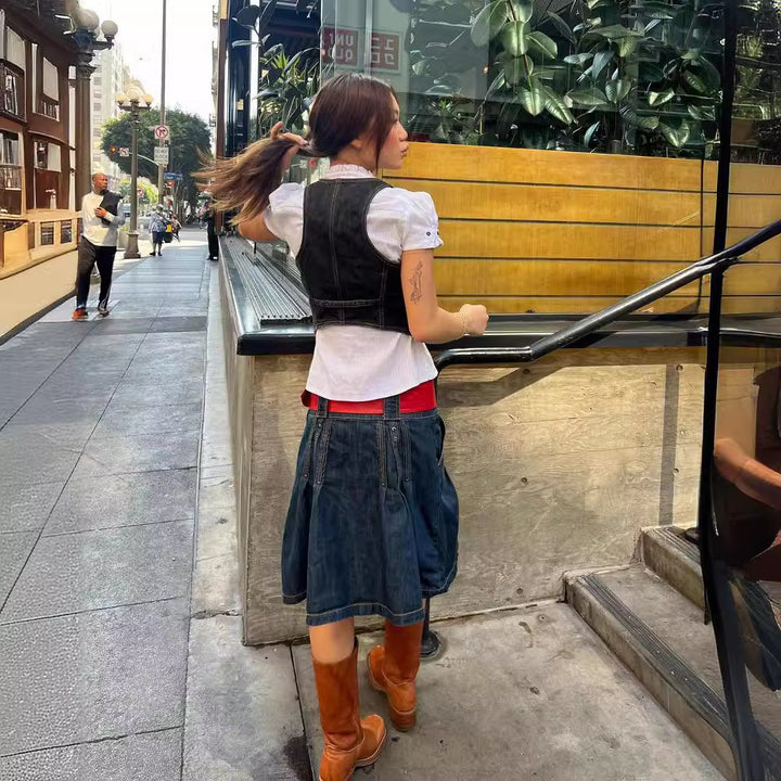 Dame Denim-vest med fine knapdetaljer og praktiske lommer Skovae