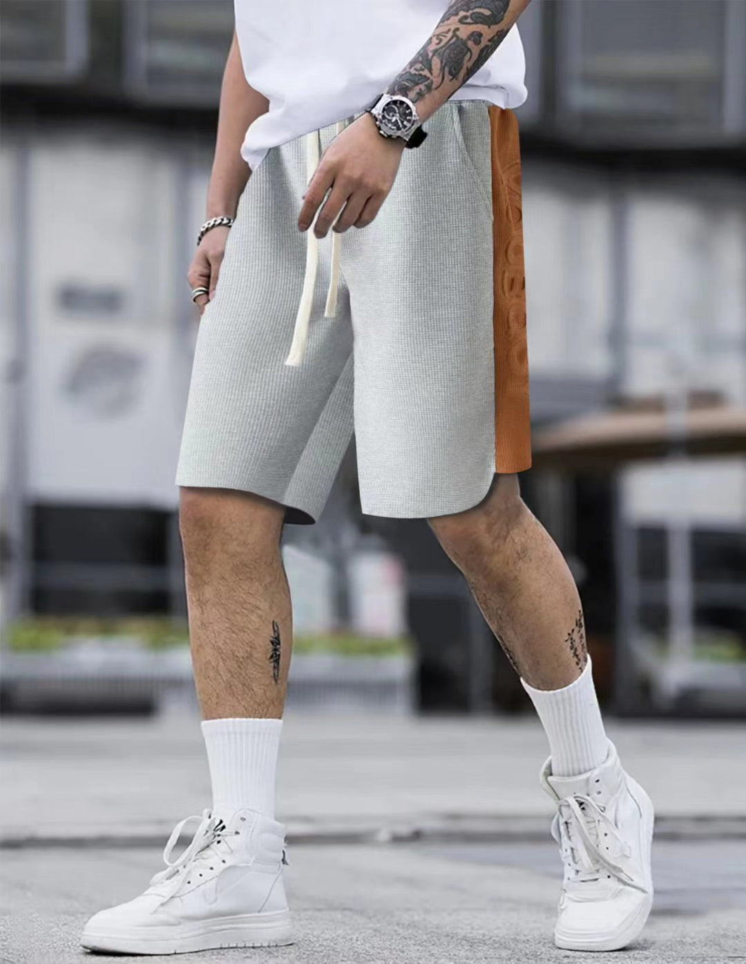 Herren Komfortable Sportshorts med sidefarvekontrast og elastisk talje Stilla