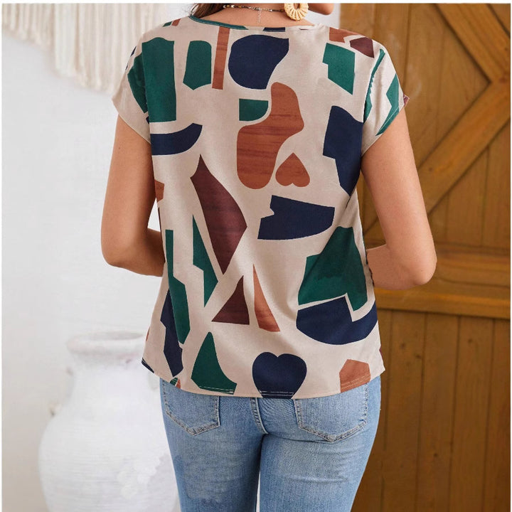 Dame afslappet bluse med geometrisk mønster Skovae