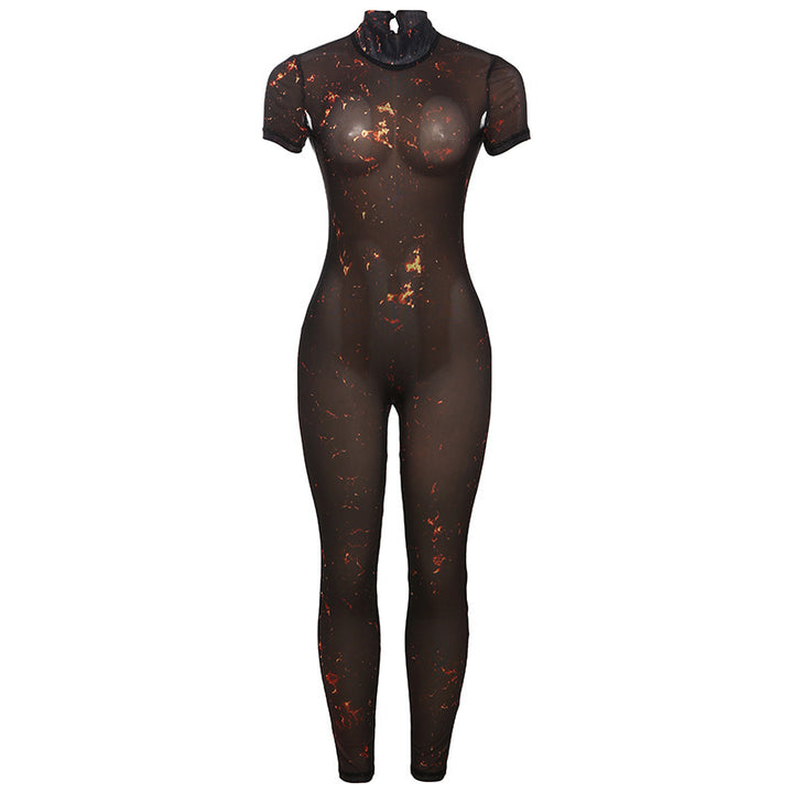 Dame figurformet catsuit med blomstertrykt og høj krave Stilla