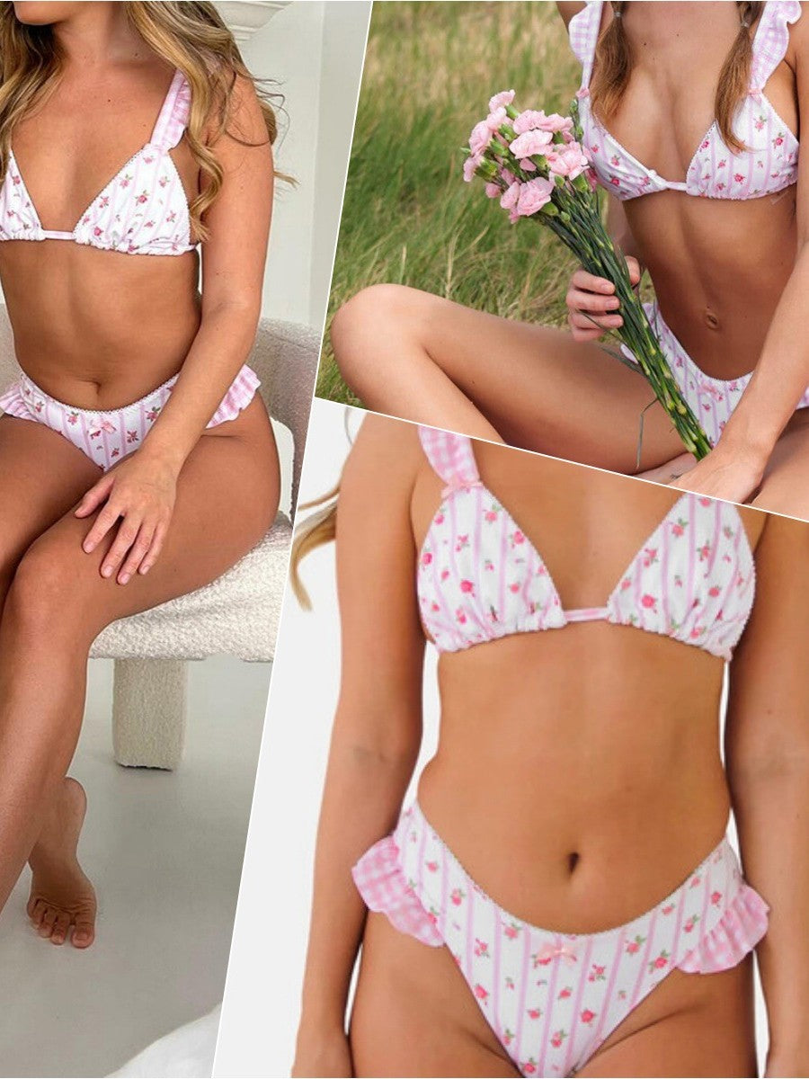 Dame bikini sæt med flæse design og blomster mønster Stilla