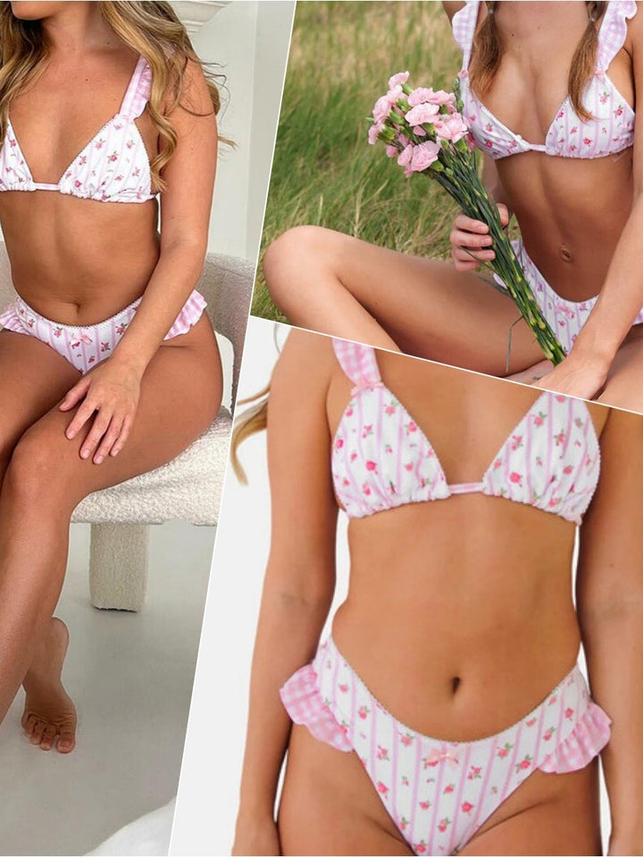 Dame bikini sæt med flæse design og blomster mønster Stilla