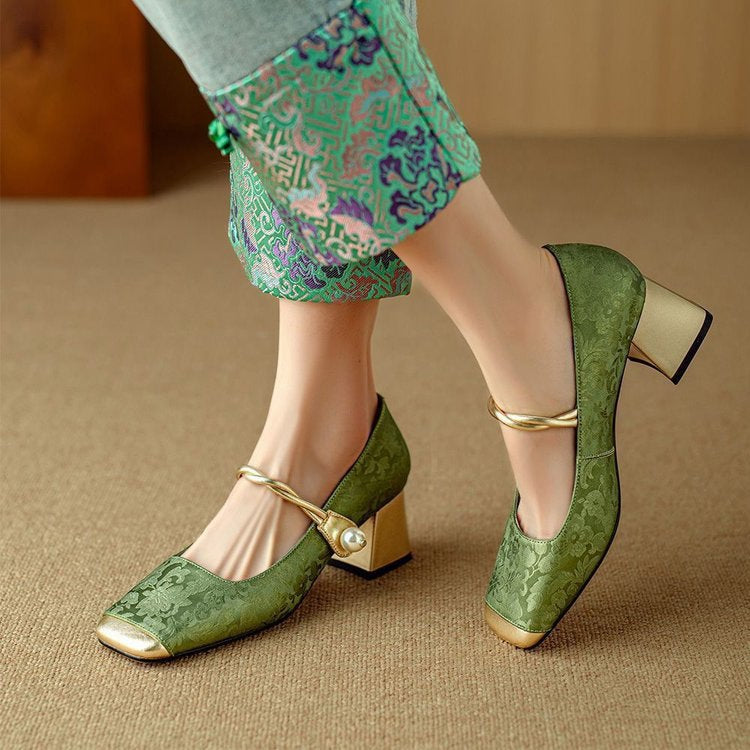 Dame elegante Mary Jane Pumps med buet remdesign og blokerende hæl Stilla