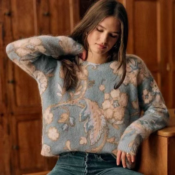 Dame strikpullover med floralsk mønster og luksuriøs cashmere-blanding Stilla