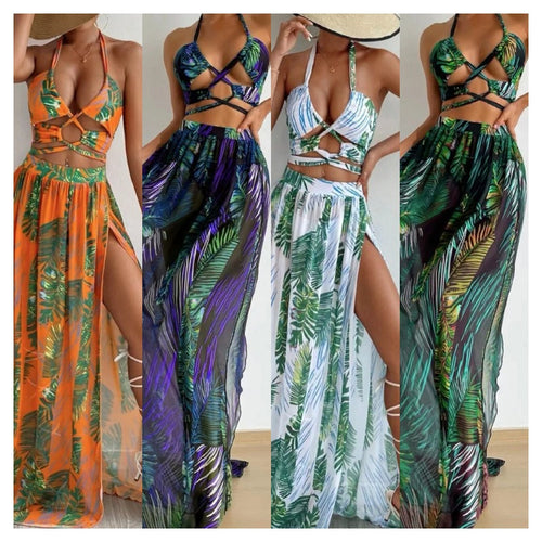 Dame To-delt Strandoutfit med blomsterdesign og raffinerede cut-outs Skovae