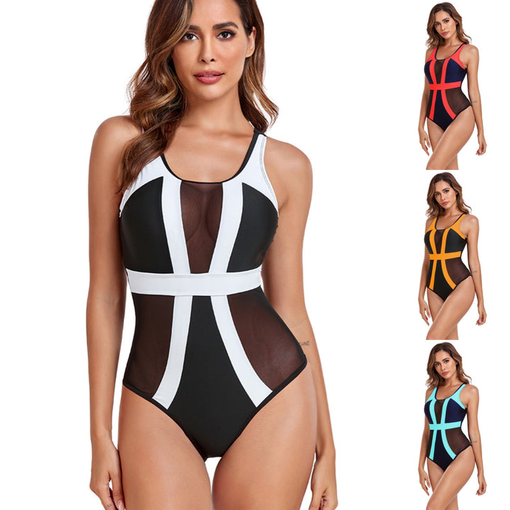 Dame Sporty One-Piece med gennemsigtige mesh-indlæg og attraktive kontrastsyninger Stilla